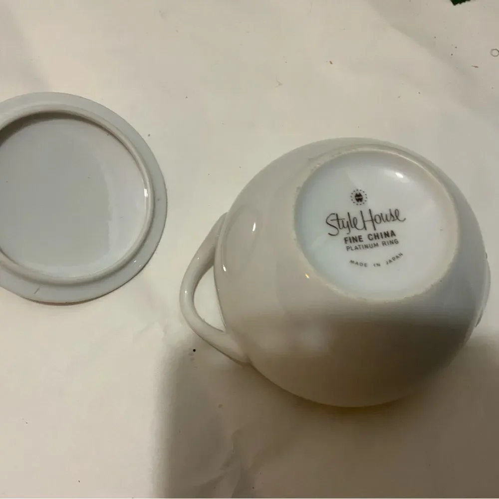 Vintage Style House Platinum Ring Fine China Set Japan sugar Bowl w Lid G17